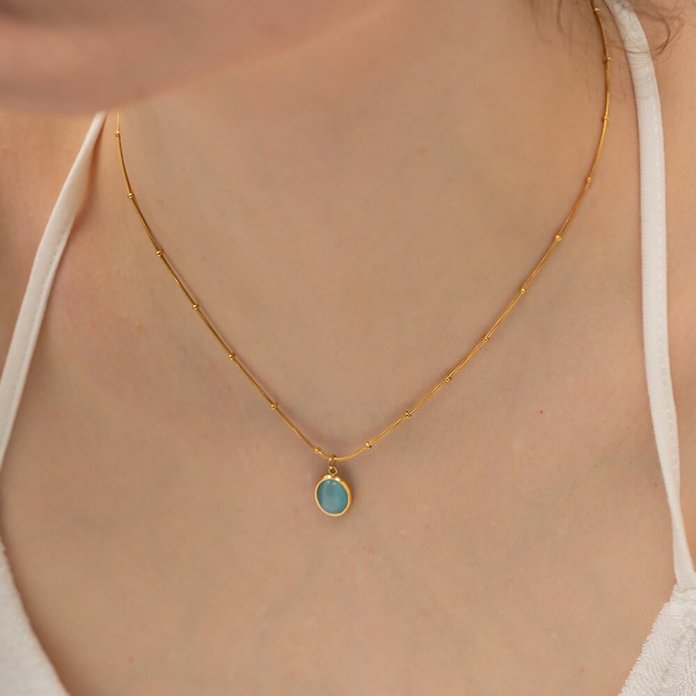 Olivenorma Blue Cat's Eye Stone Heart Square Pendant Necklace - image 4