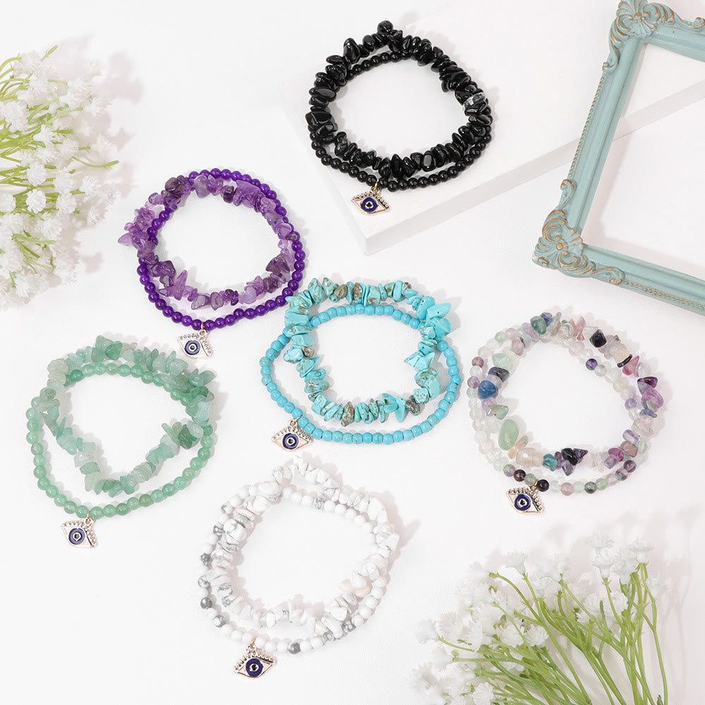 Olivenorma Evil Eye Pendant Double Layer Crystal Bracelet Set - image 0