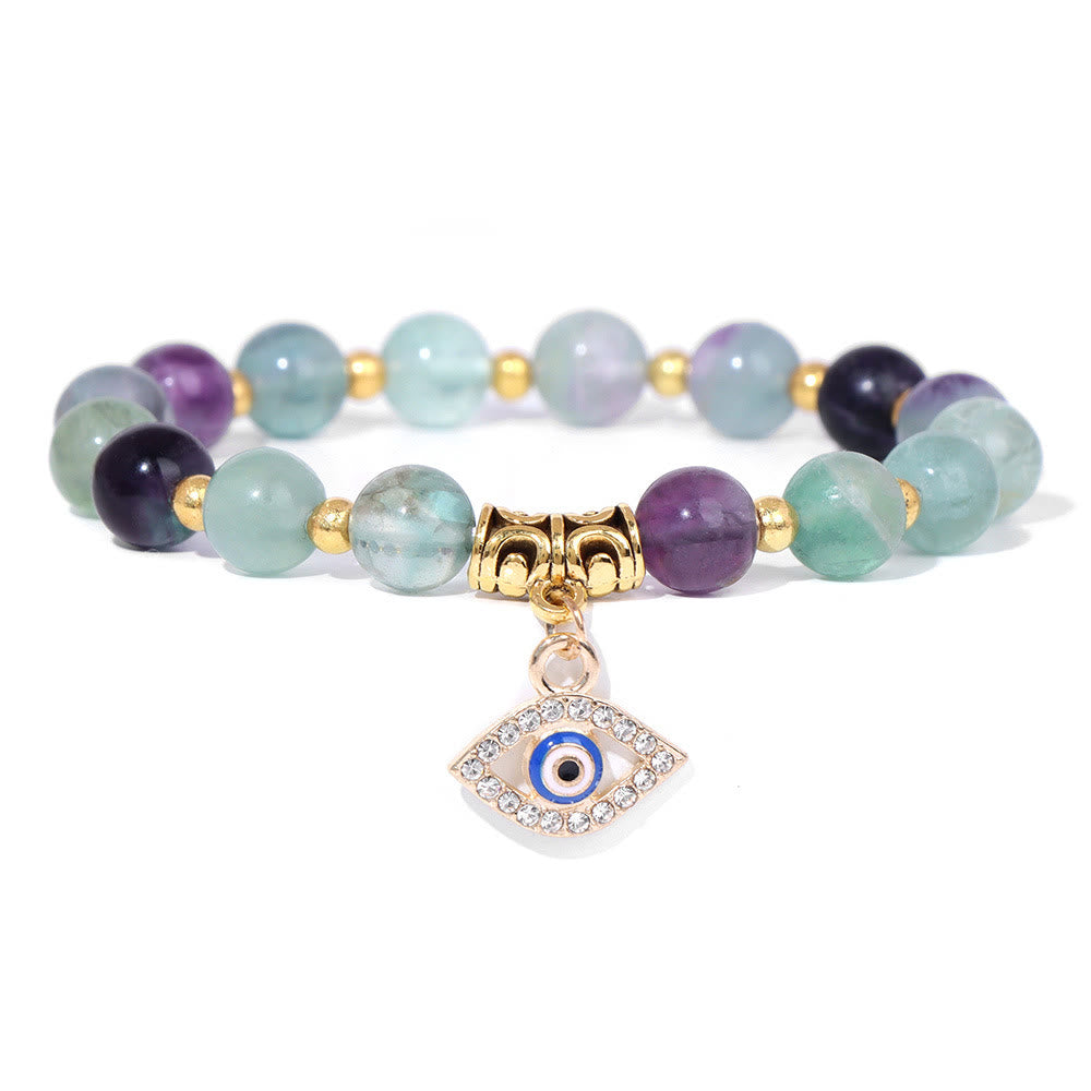 Olivenorma Natural Stone Beaded Evil Eye Pendant Bracelet - Tourmaline - image 36