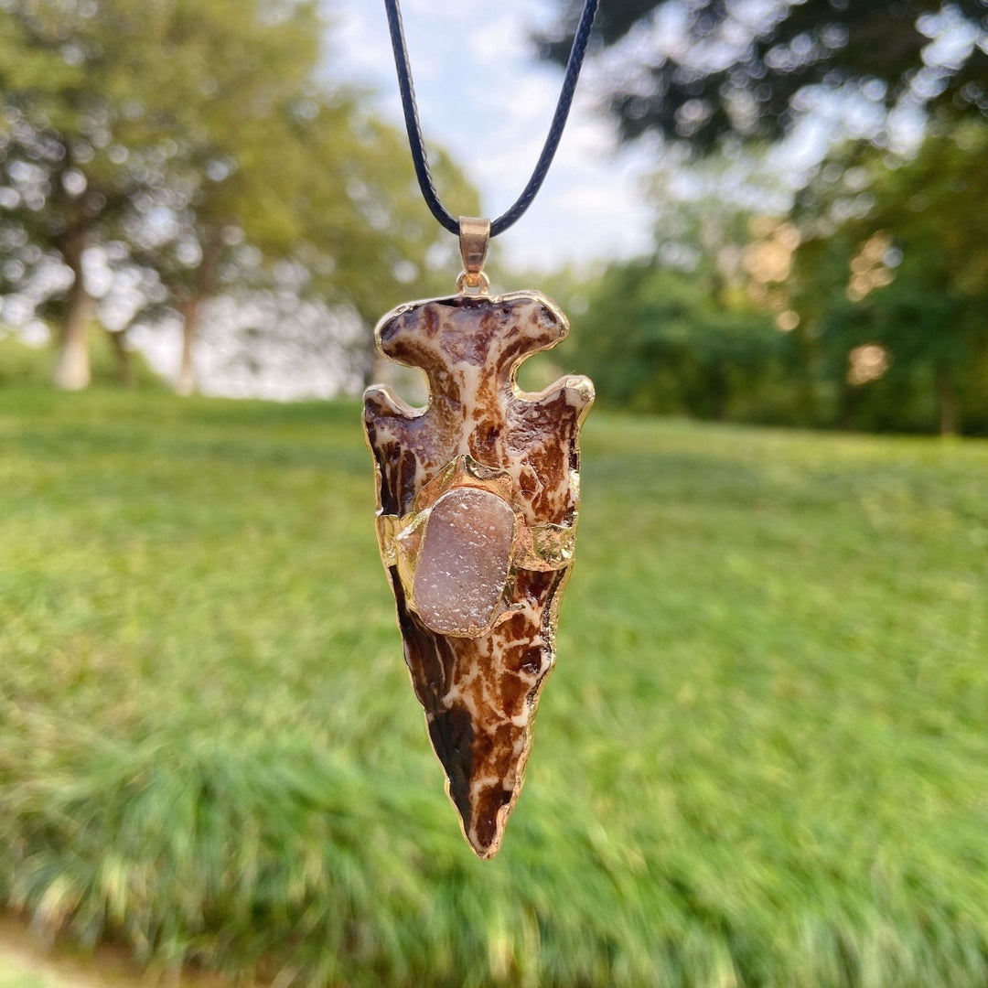 Olivenorma Natural Crystal Anchor Arrow Shield Necklace - Strawberry Quartz - image 2