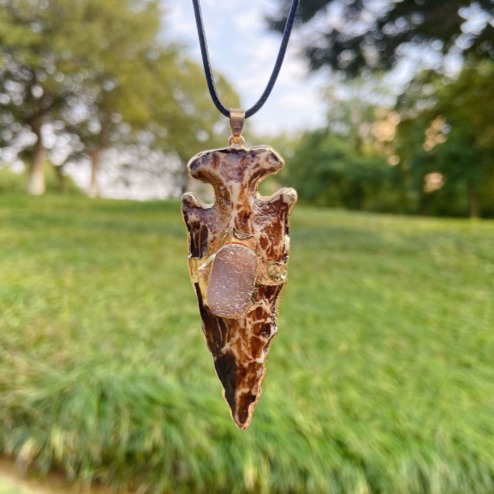 Olivenorma Natural Crystal Anchor Arrow Shield Necklace - Strawberry Quartz - image 2