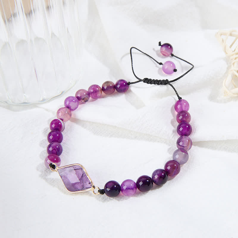 Olivenorma Amethyst Rhombus Pendant Beads Bracelet  - Amethyst - image 0