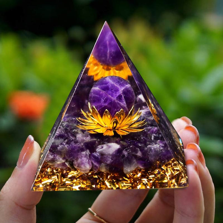 Olivenorma Amethyst Sphere Lotus Symbol Orgone Pyramid - 6*6cm - YES PLEASE $8 - image 0