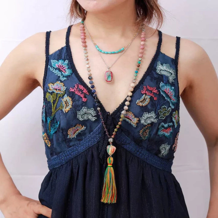 Olivenorma Gorgeous Natural Stones Chakra Triangle Pendant Mala Necklace - image 1