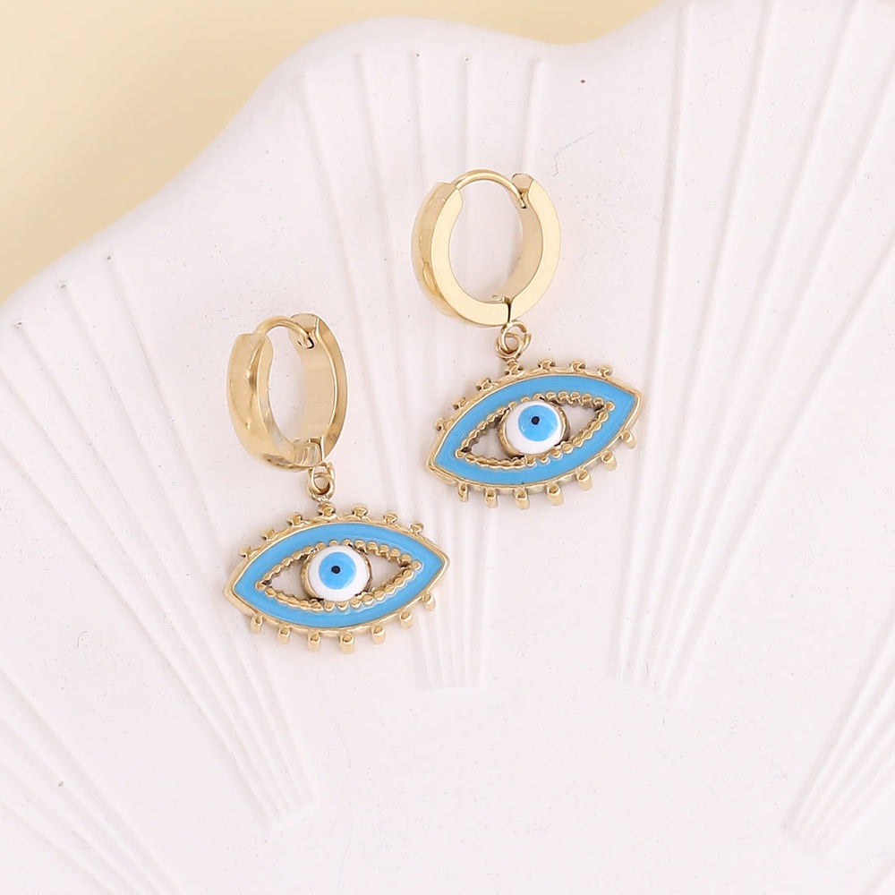 Olivenorma Color Epoxy Evil Eye Earrings - Dark Blue - image 1