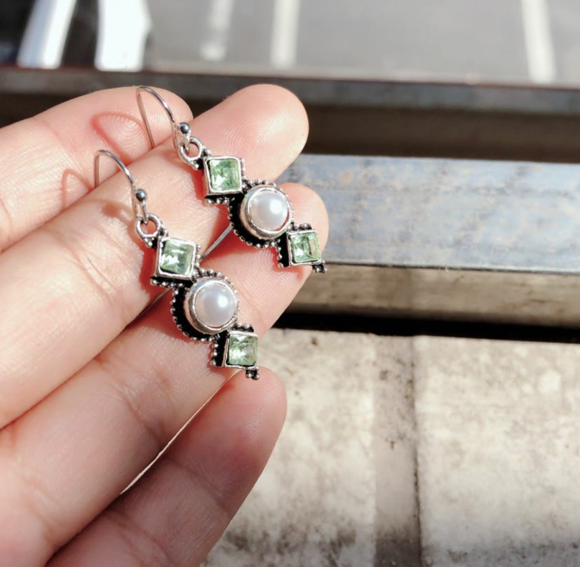 Olivenorma Vintage Thai Pearl Emerald Earrings - image 2