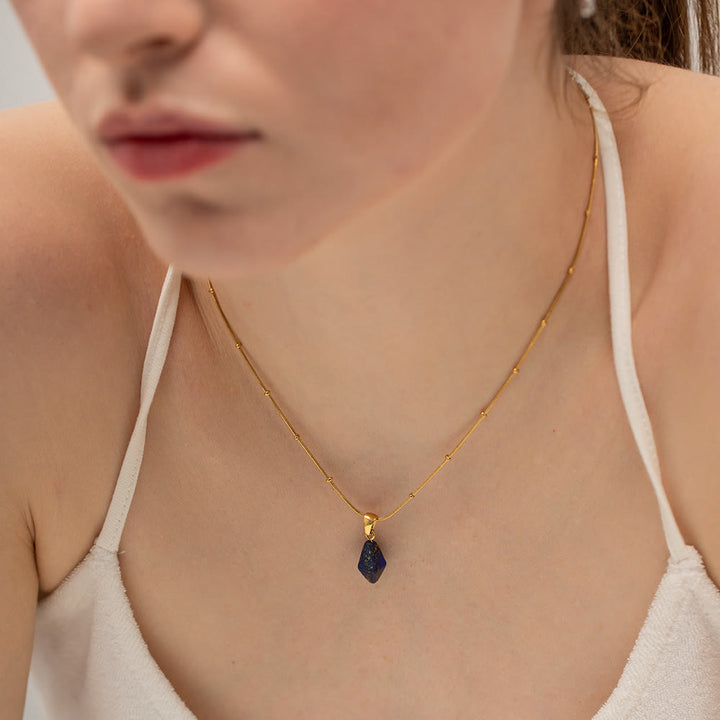 Olivenorma Rose Quartz Lapis Lazuli Turquoise Diamond Pendant Necklace - Lapis Lazuli - image 4