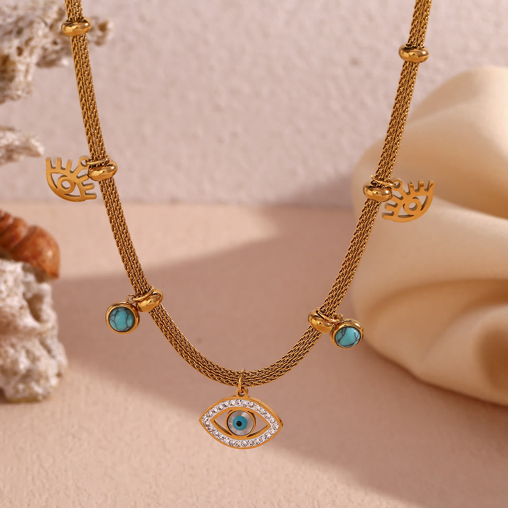 Olivenorma Turquoise White Zircon Evil Eye Thick Chain Necklace - Necklace - image 1