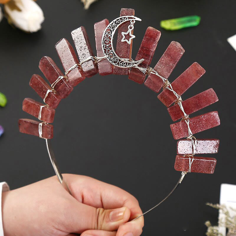 Olivenorma Three Dimensional Moon Star Flat Tube Crystal Crown - Strawberry Quartz&Moon Star - image 16