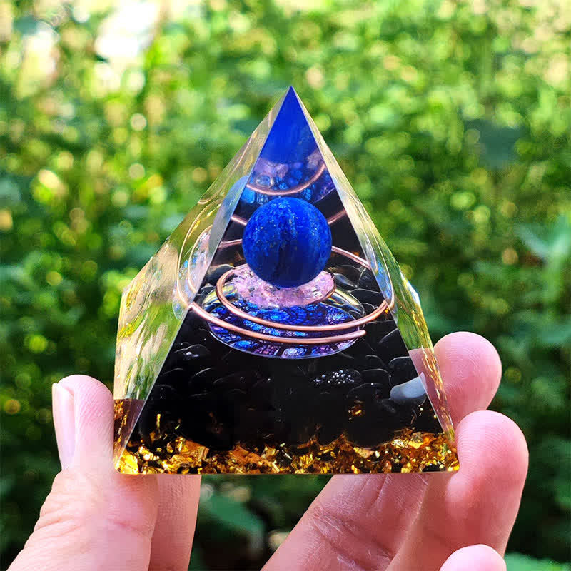 Olivenorma Lapis Lazuli Sphere with Obsidian Orgone Pyramid - image 4