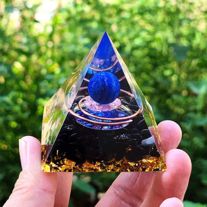 Olivenorma Lapis Lazuli Sphere with Obsidian Orgone Pyramid - image 4