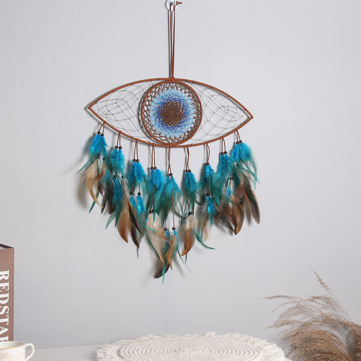 Olivenorma Evil Eye Green Brown Feathers Dream Catcher - image 4