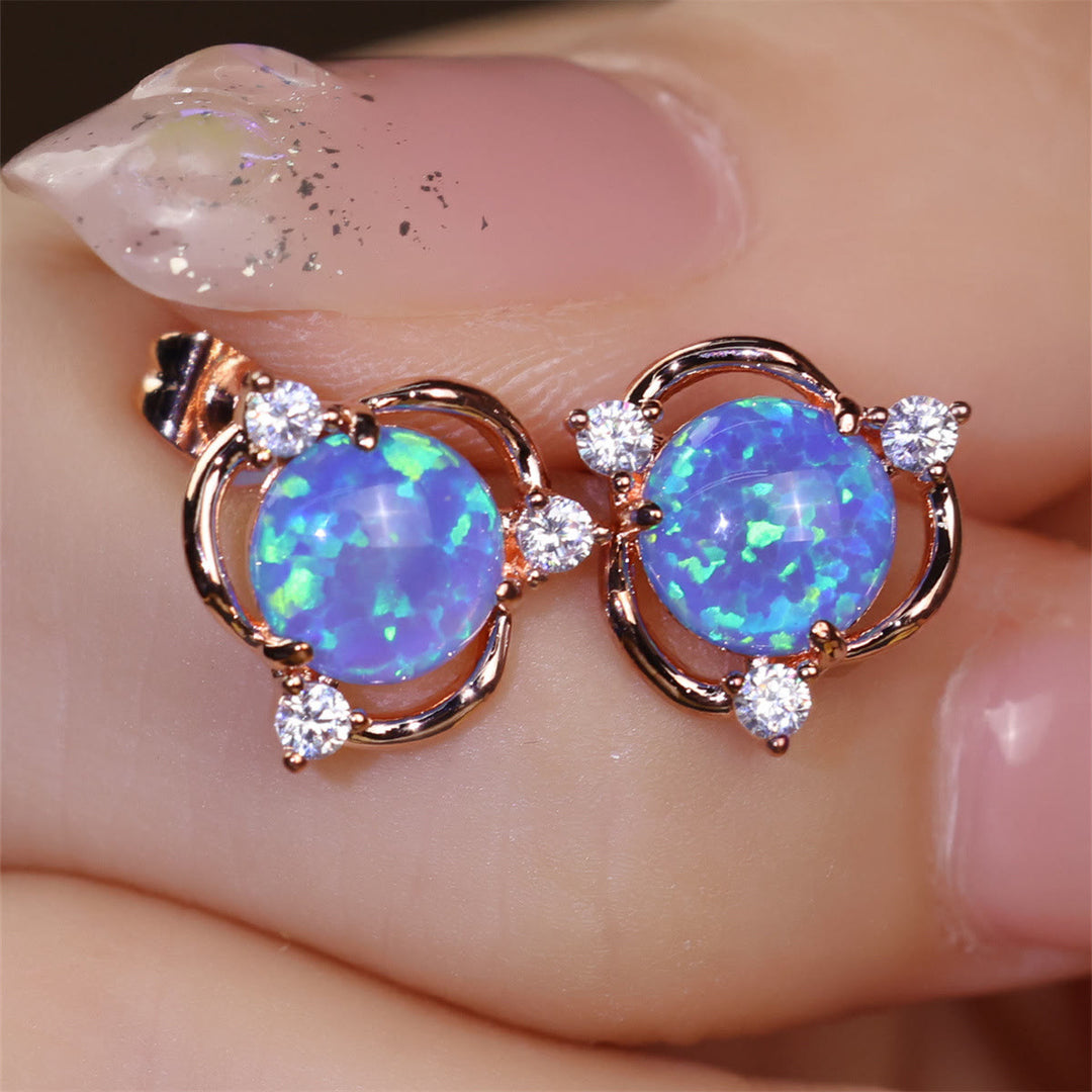 Olivenorma Opal Small Round White Zircon Stud Earrings - image 3