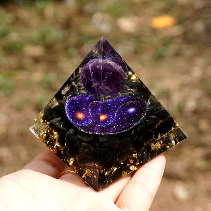 Olivenorma Yin And Yang Obsidian Orgone Pyramid - image 4