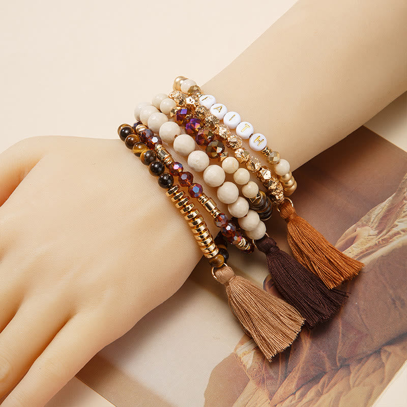 Olivenorma Set of 6 Engraved Natural Crystal Bracelets - Garnet&Agalmatolite - image 31