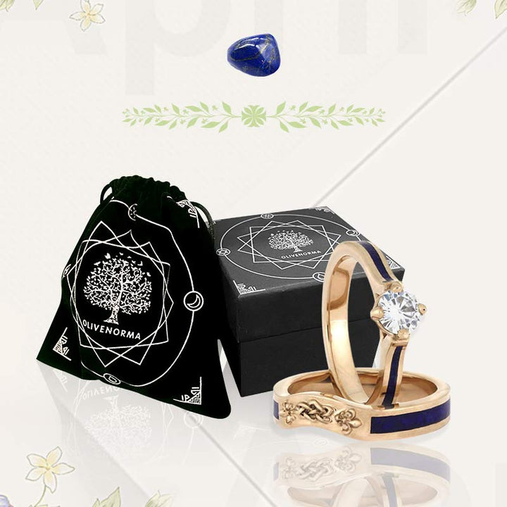 Celtic Knot Lapis Lazuli Bridal Ring Set - image 13