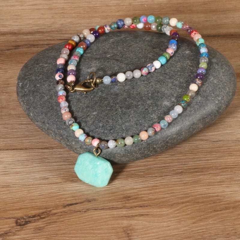 Olivenorma Geometric Amazonite Pendant Choker Mala Jewelry Necklace - image 3