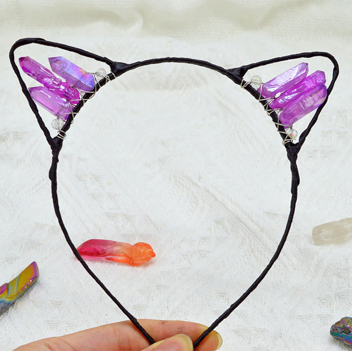 Olivenorma Electroplating Crystal Cat Ears Headband - Amethyst#2 - image 31