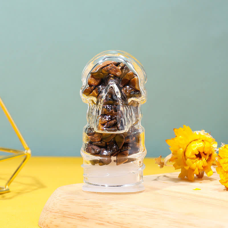 Olivenorma Skull Water Bottle Crystal Decoration - Tiger Eye - Black Lid - image 11