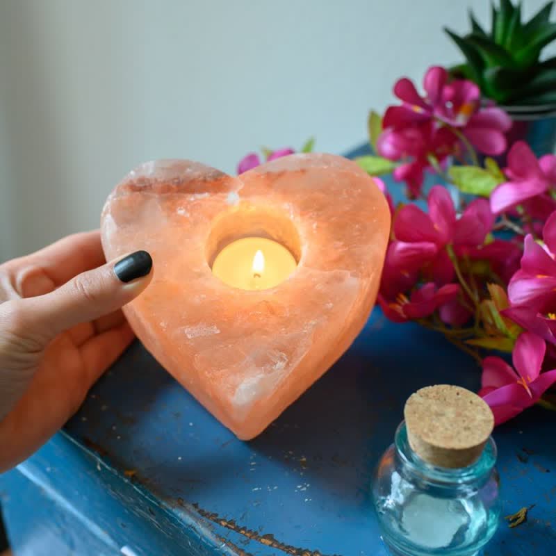 Olivenorma Hand Carved Heart Shape Candle Holder Himalayan Pink Salt Lamp - image 3