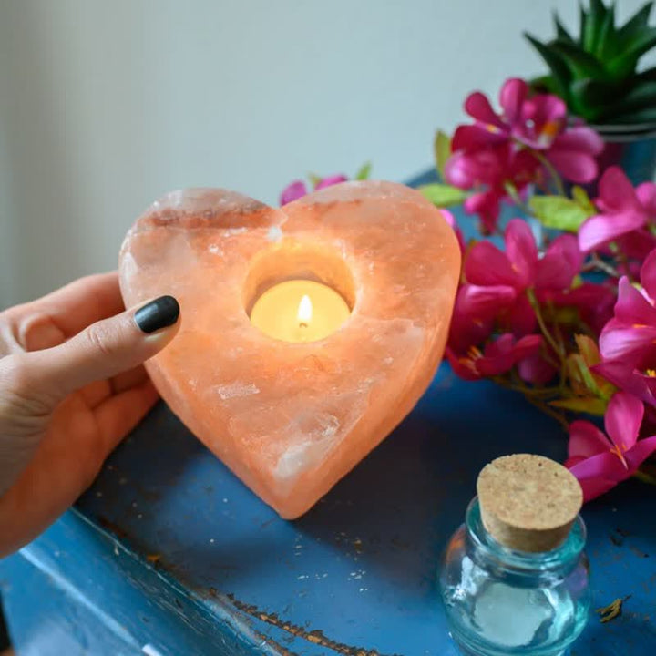 Olivenorma Hand Carved Heart Shape Candle Holder Himalayan Pink Salt Lamp - image 3