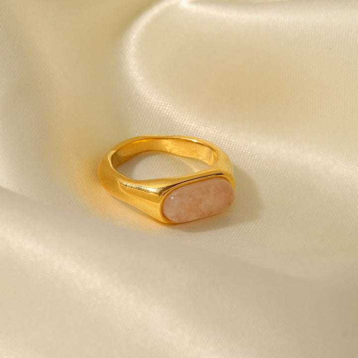 Olivenorma Oval Natural Stone Gold Color Ring - Rose Quartz - 8 - image 2
