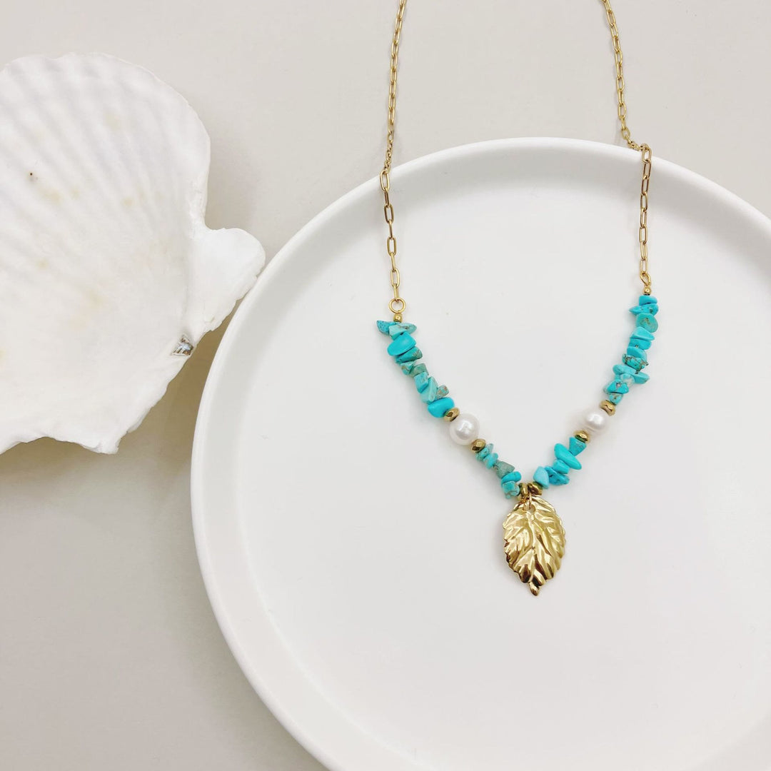 Olivenorma Natural Irregular Turquoise Leaves Pendant Necklace - image 2