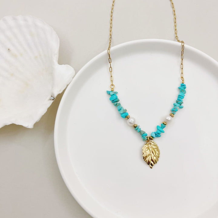 Olivenorma Natural Irregular Turquoise Leaves Pendant Necklace - image 2