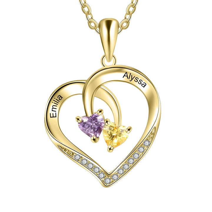 Olivenorma Custom Heart Promise 2 Birthstones Name Engaving Necklace - Gold - 2 Birthstone - image 7