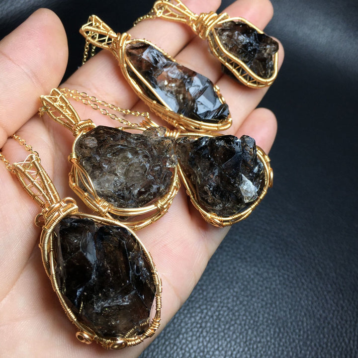 Olivenorma Natural Smoky Quartz Copper Wire Wrap Pendant Necklace - image 1