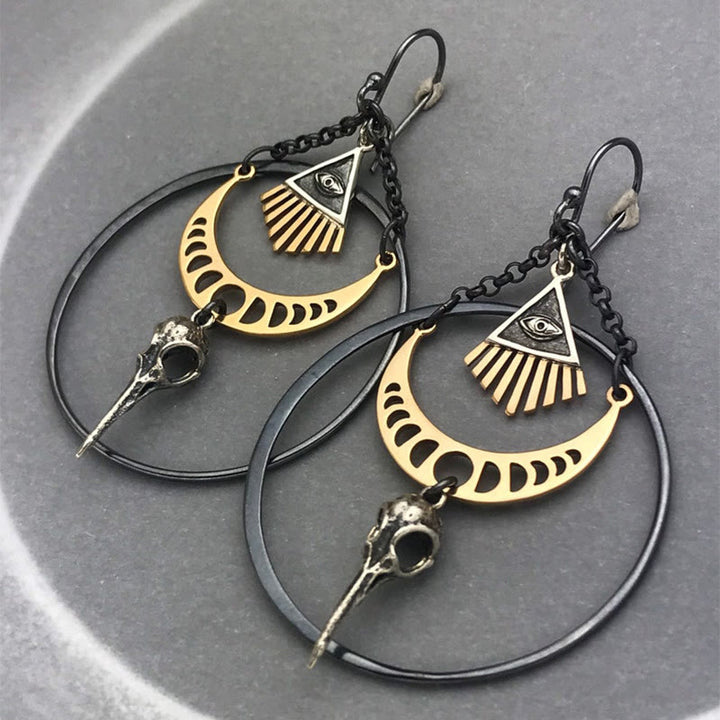 Olivenorma Evil Eye Moon Phase Raven Skull Earrings - image 3