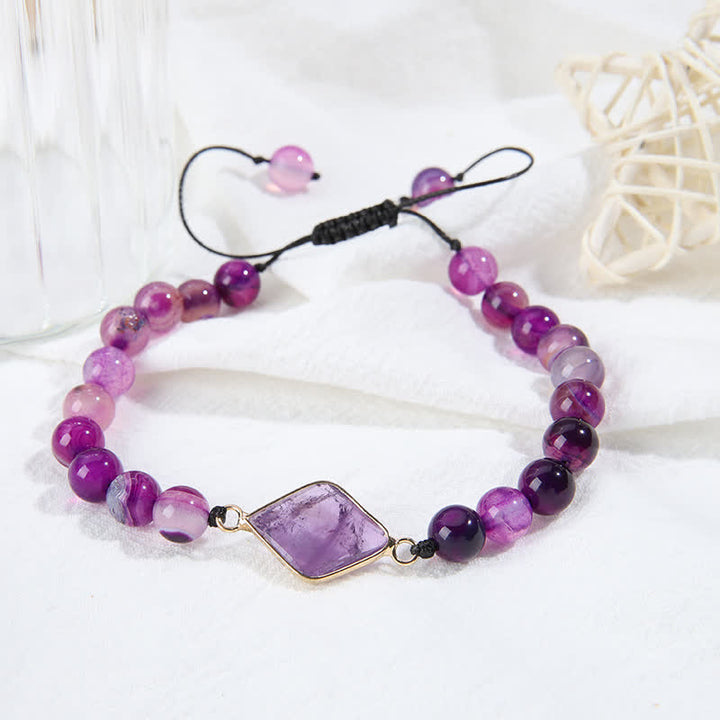 Olivenorma Amethyst Rhombus Pendant Beads Bracelet  - image 2
