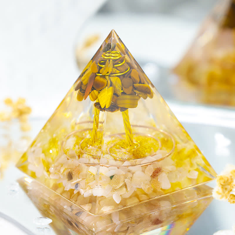 Olivenorma Tiger Eye Sunstone Tree Of Life Prosperity Orgone Pyramid - image 1
