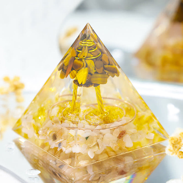 Olivenorma Tiger Eye Sunstone Tree Of Life Prosperity Orgone Pyramid - image 1