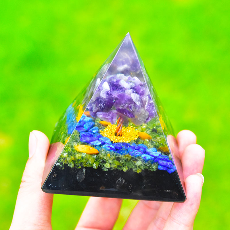 Olivenorma Amethyst Peridot Obsidian Lapis Lazuli Tree Of Life Orgone Pyramid - image 4