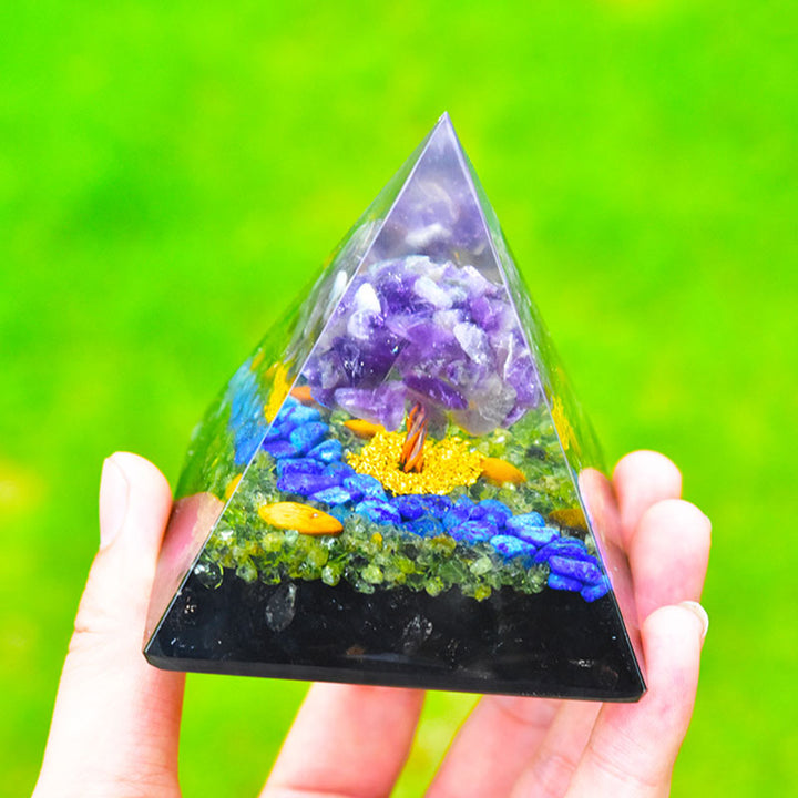 Olivenorma Amethyst Peridot Obsidian Lapis Lazuli Tree Of Life Orgone Pyramid - image 4