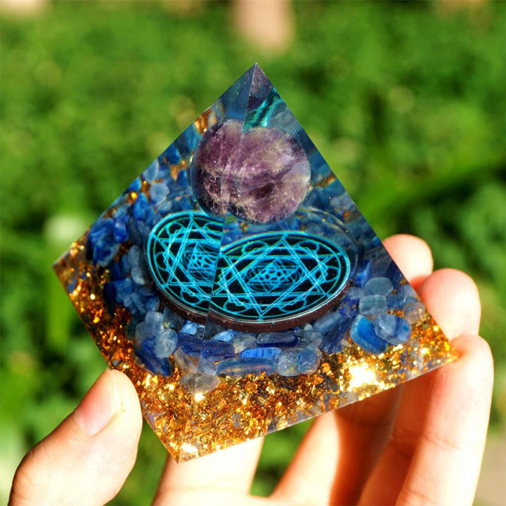 Amethyst with Kyanite Natural Orgone Pyramid - image 3