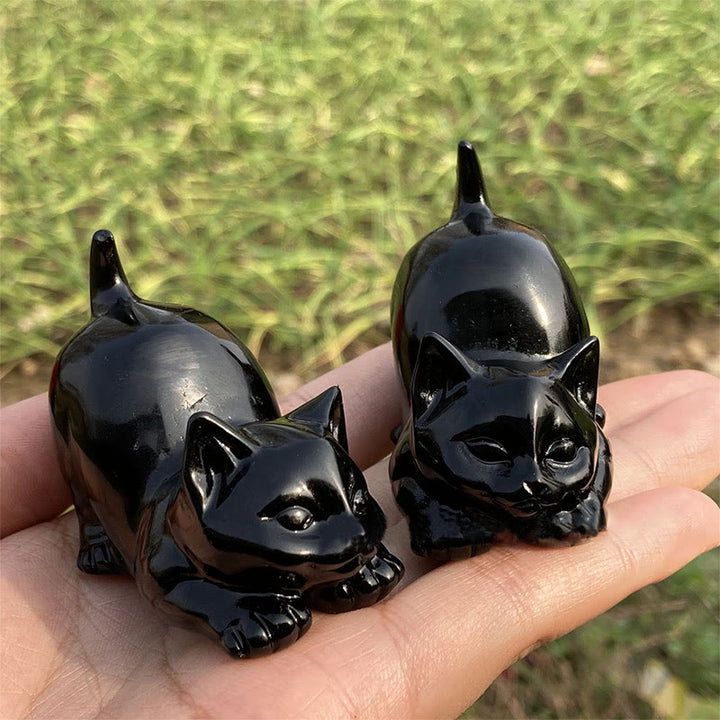 Olivenorma Natural Crystal Obsidian Cat Carving Gemstone Decoration - image 2