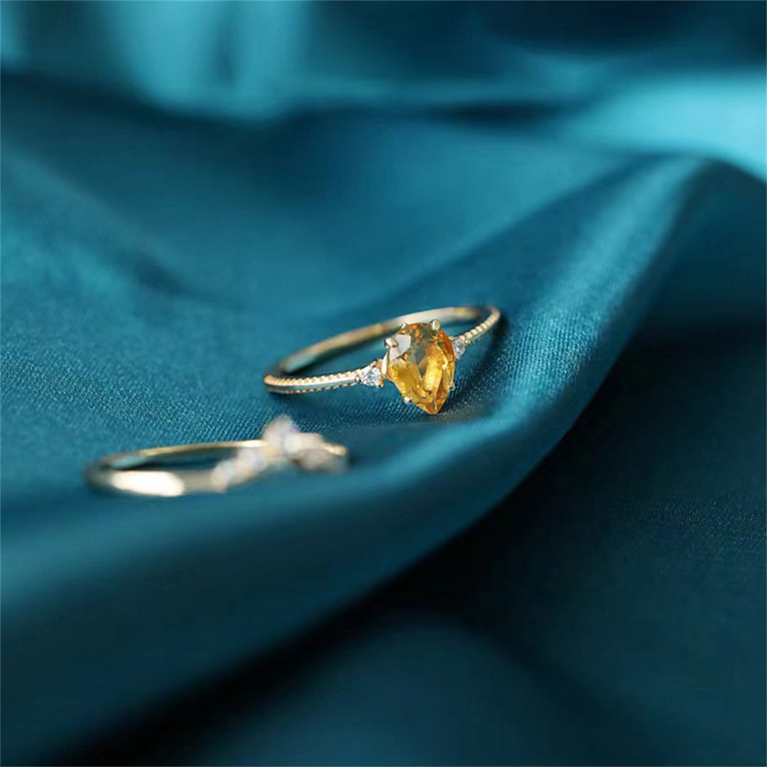 Olivenorma Copper Gold Drop Shape Citrine Ring - image 6