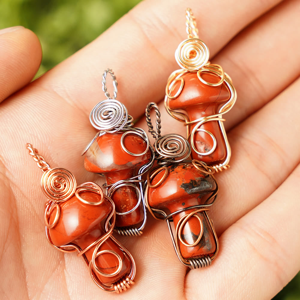 Olivenorma Natural Healing Stone Mushroom Necklace - Red Jasper - Rose Gold Thread - image 19