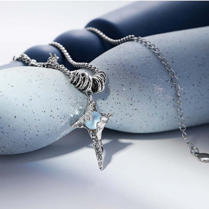 Olivenorma Moonstone Pleated Star Pendant Alloy Necklace - image 7