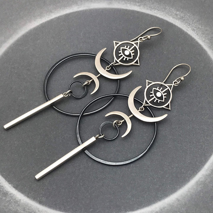 Olivenorma Geometric Round Crescent Evil Eye Witch Long Earrings - image 1
