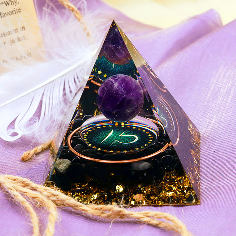 Olivenorma Amethyst Sphere With Obsidian Zodiac Libra Orgone Pyramid - 10*10cm - YES PLEASE $8 - image 0
