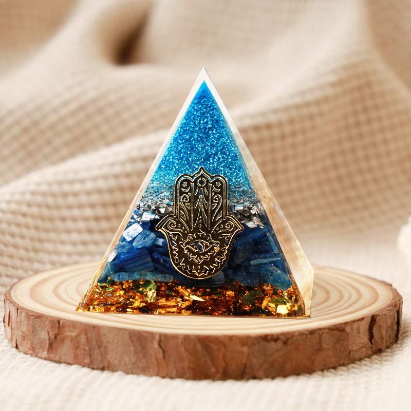 Olivenorma Kyanite With Hamsa Protection Orgone Pyramid - 10*10cm - YES PLEASE $8 - image 0