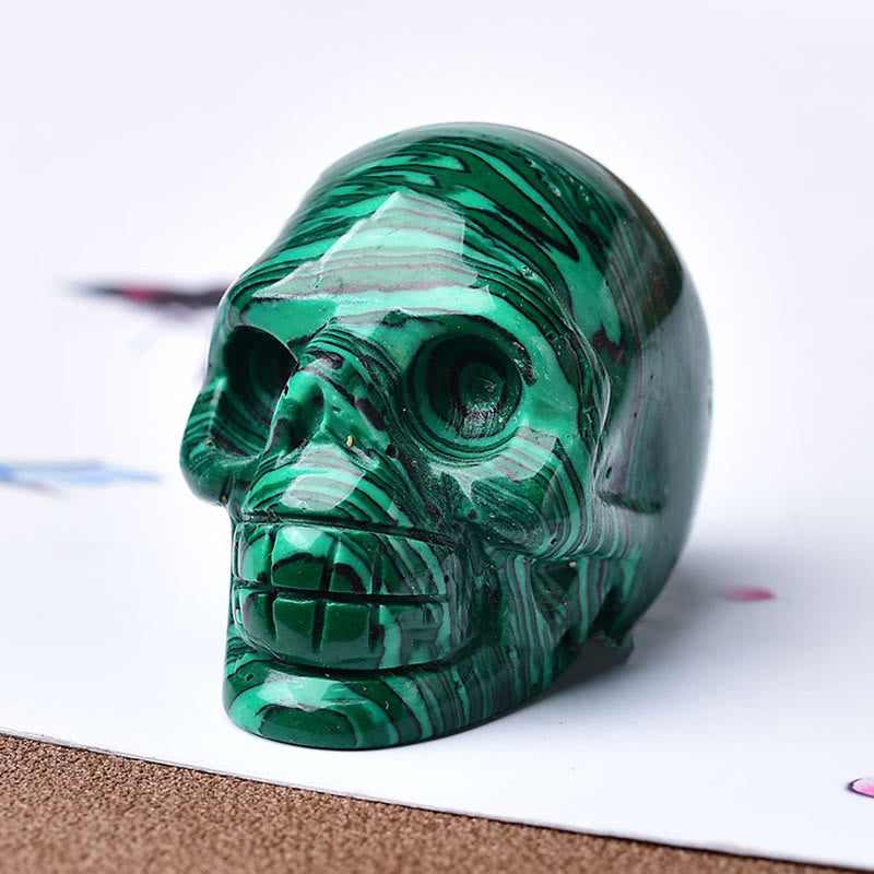 Olivenorma Crystal Engraved Skull Crafts Gemstone Decoration - Malachite - image 17