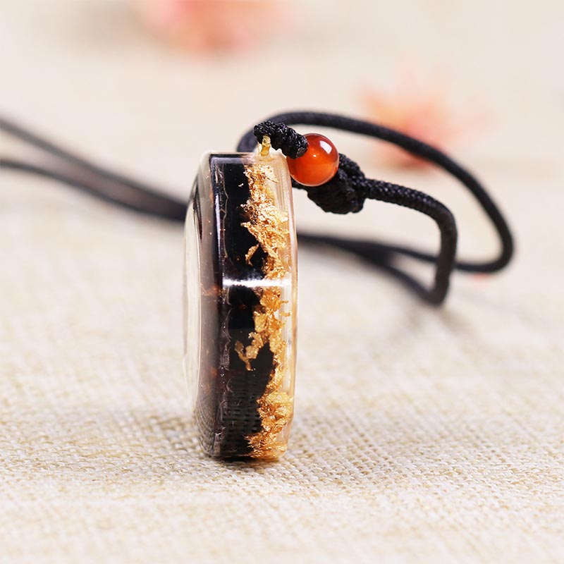 Olivenorma Obsidian And Garnet Metatron's Cube Symbol Necklace - image 3