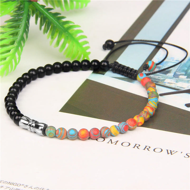 Olivenorma 4mm Black Onyx & Natural Stone Braided Bracelet - Multicolor Malachite - image 0