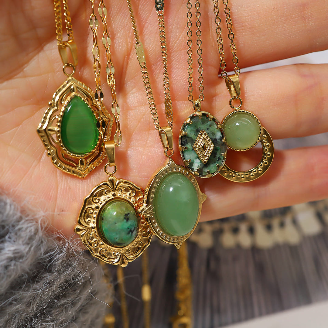 Olivenorma Oval African Turquoise Green Pendant Necklace - image 18