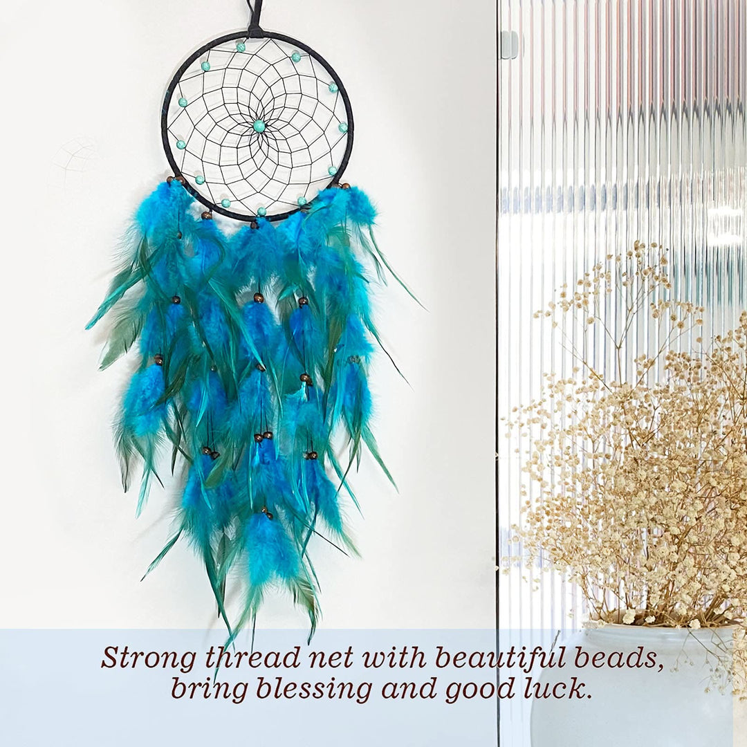 Olivenorma Turquoise Beaded Braided Floral Blue Feather Dream Catcher - image 5