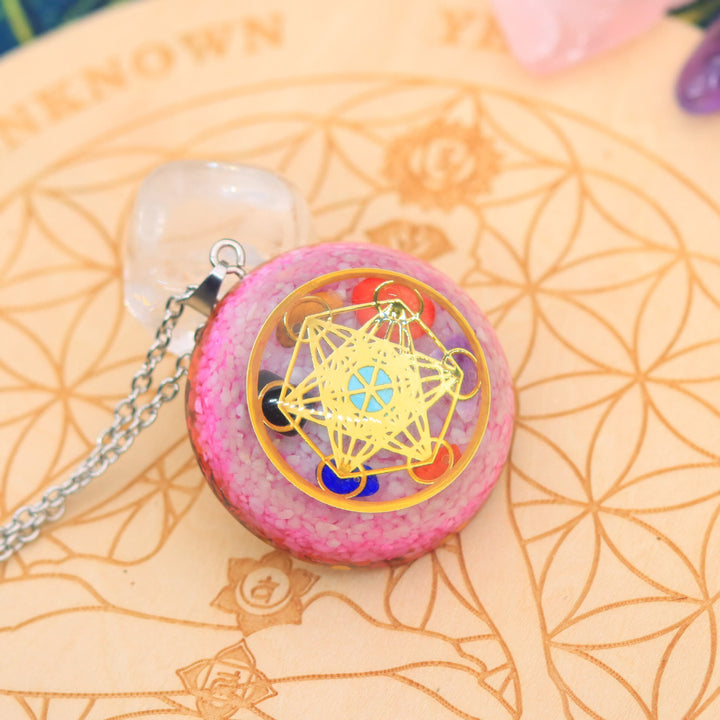 Olivenorma Metatron's Cube Pendant Crystal Gravel Epoxy Necklace - image 2